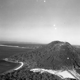 Tomaree South Head, radar station on top of Tomaree Mountain, NSW, Zenith Beach on the right 