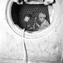 South Maitland Railways, men working on the boilers of engines, 1961