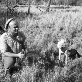 Pig Hunting in Pilliga Scrub, Burren Junction, October, 1961 - [George] with dog