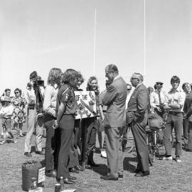 Prince Philip talking to scouts