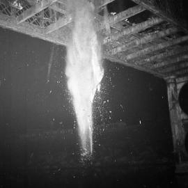 Decking of old Belmore Bridge being burnt during demolition, Maitland, NSW, June 12 1965