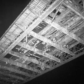 Burnt decking of old Belmore Bridge  during demolition, Maitland, NSW, June 12, 1965