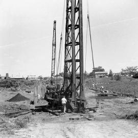 Work on construction of new Belmore Bridge, Maitland, NSW, 1961