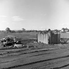 Early construction phases of new Belmore Bridge, Maitland, NSW, 1961