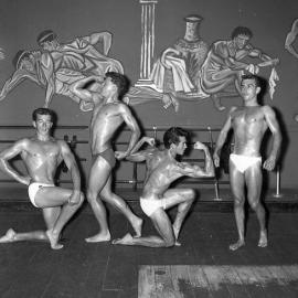 Bodybuilders posing for the final night of judging for the Mr Hunter Valley title, Maitland Adonis Club, NSW