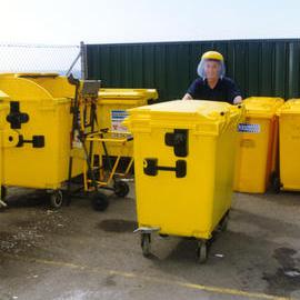 Organising bins for the Royal Newcastle Hospital's recycling initiative, Newcastle, NSW, 1997