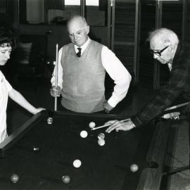 Unidentified people playing pool, Royal Newcastle Hospital, Newcastle, NSW