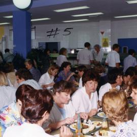 Hospital staff eating lunch at the Royal Newcastle Hospital Christmas function, Newcastle, NSW, 1994