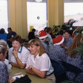 Hospital staff eating lunch at the Royal Newcastle Hospital Christmas function, Newcastle, NSW, 1994
