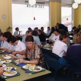 Hospital staff eating lunch at the Royal Newcastle Hospital Christmas function, 1994