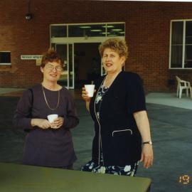 Morning tea at the official opening of the Nickson wing porte cochere, June Graham on right, Royal Newcastle Hospital, 19 September 1996