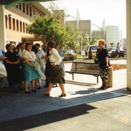 June Graham, right, at the official opening of the Nickson wing porte cochere, Royal Newcastle Hospital, 9 September 1996