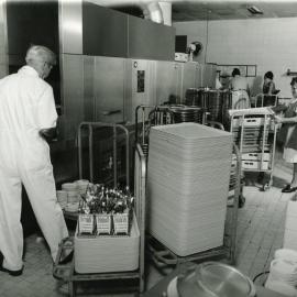 Washing dishes in the Royal Newcastle Hospital kitchen, Newcastle, NSW, [1977]