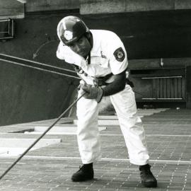 Newcastle Police Rescue Squad, abseiling training at the Royal Newcastle Hospital, Newcastle, NSW, 16 January 1995