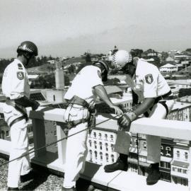 Newcastle Police Rescue Squad, abseiling training at the Royal Newcastle Hospital, Newcastle, NSW, 16 January 1995