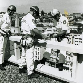 Newcastle Police Rescue Squad, abseiling training at the Royal Newcastle Hospital, Newcastle, NSW, 16 January 1995
