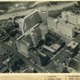 Northumberland project, aerial view of the Royal Newcastle Hospital, Newcastle, NSW, 1965
