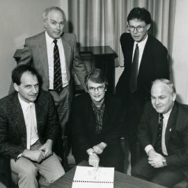 Senior Executives Examining the Functional Brief for the Future Direction of the Royal Newcastle Hospital (RNH). Circa 1990s.
