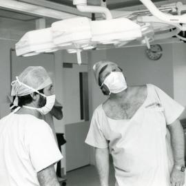 Peter Anderson, Health Minister, visiting new operating theatres at Royal Newcastle Hospital, Newcastle, NSW