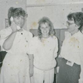 Jane Broadbent, right, with unidentified hospital staff at the Royal Newcastle Hospital, Newcastle, NSW, [1980s]