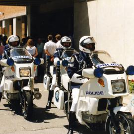 Police escort, [for royal visit of HRH Prince Edward] Royal Newcastle Hospital, Newcastle, NSW, [1989]