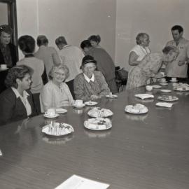 Unidentified people having morning tea, Royal Newcastle Hospital, Newcastle, NSW, 1987