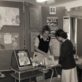 Demonstration of how an ostomy bag works, Royal Newcastle Hospital, Newcastle, NSW, 1987