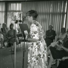 Unidentified woman giving a presentation, Royal Newcastle Hospital, Newcastle, NSW