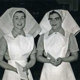 Midwifery graduation, Robin Masson and Rhonda Hislop, Royal Newcastle Hospital, Newcastle, NSW, 1960