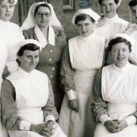July 1954 PTS Class, back: Judy Marsh, Eileen Gallaway, Sr Towns, Robyn Maybury, Pat Prigg, Marlene Small. Front: Pamela Atherton, Jean Armstrong, July 1954