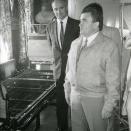 Unidentified hospital administrators at the launch of new hospital beds, Royal Newcastle Hospital, Newcastle, NSW