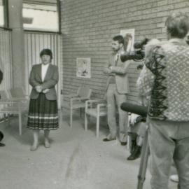 Unidentified people being filmed, Royal Newcastle Hospital, Newcastle, NSW