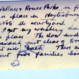 Verso of photo with Wallace and Bruce Park in Heytesbury