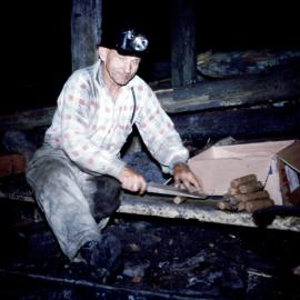 Jack Prosser - rolling dollies for steaming in shot firing at Northern (Rhondda) Colliery, NSW, Australia, c. mid 1960s, by Barry Howard