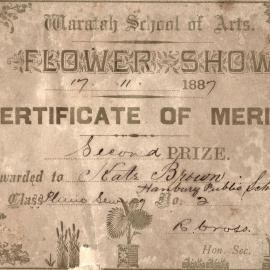 Certificate of Merit, Waratah School of Arts Flower Show, NSW, Australia [n.d.]
