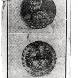 Newspaper clipping showing a medallion, struck in 1888.