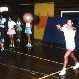 Playing basketball