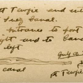 Verso of photograph showing Pt. Tewfic and entrance to Suez