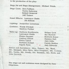 The House of Bernarda Alba - Programme (Page Three), Newcastle Teachers' College, NSW, Australia - c. 1966