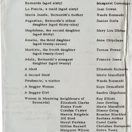 The House of Bernarda Alba - Programme (Page One), Newcastle Teachers' College, NSW, Australia - c. 1966