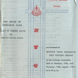 The House of Bernarda Alba - Programme (Title Page), Newcastle Teachers' College, NSW, Australia - c. 1966