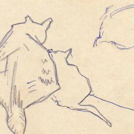 Sketch of a cat and kitten by Harry Pugmire