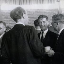 Don MacKay (far right) with unidentified gentlemen, Newcastle Teachers' College, NSW, Australia - 1964