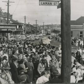 A student celebration near Laman Street, Cooks Hill, Newcastle Teachers' College, NSW, Australia - 1958