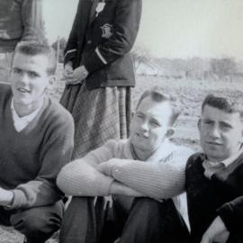 A group of unidentified spectators at the Rugby Union match, Newcastle Teachers' College, NSW, Australia - 1957