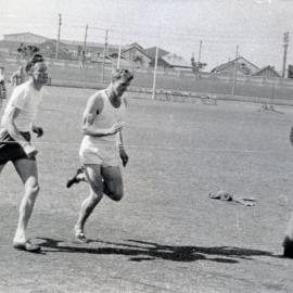 Running event. A photograph from the Newcastle Teachers' College, NSW, Australia 1957 Album