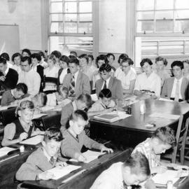 A Newcastle Teachers' College student carry out his practical teaching at a Demonstration School , Newcastle, Australia - 1957
