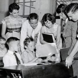 Students practical teaching at a demonstration school. Photo from  Newcastle Teachers' College Album,  NSW, Australia - 1956