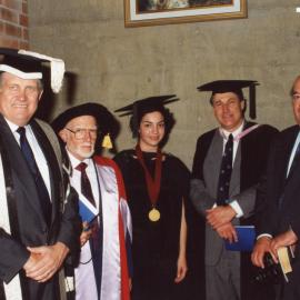 Vice-Chancellor Professor Roger Holmes, Nigel Butterley (Honorary Doctor of Music degree), Nicole Edwards (Honours graduate & University Medallist), Professor Robert Constable and Dr John Edwards (father of Nicole), the University of Newcastle, Australia