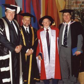 Vice-Chancellor, Professor Roger Holmes with Deputy Chancellor Trevor Waring, Nigel Butterley [recipient of an Honorary Doctor of Music degree] and Professor Robert Constable, the University of Newcastle, Australia - May, 2000
